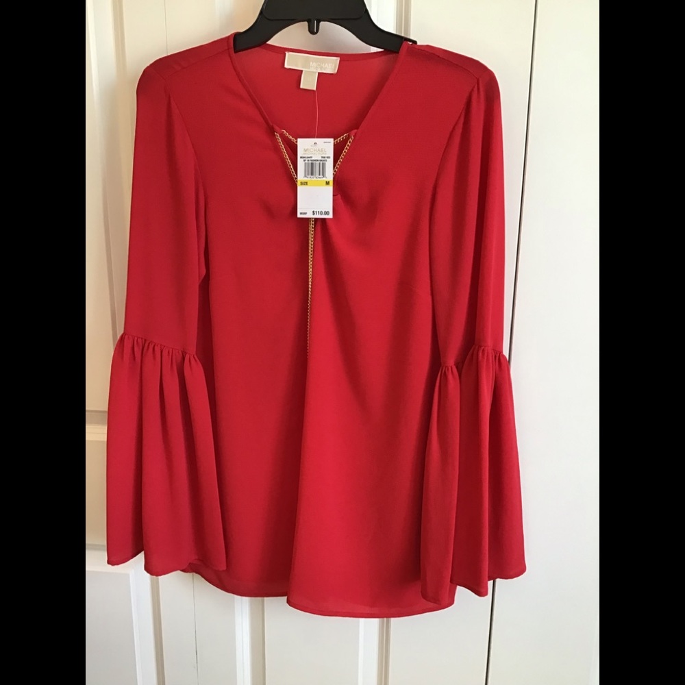 Michael kors red chain blouse NWT size M